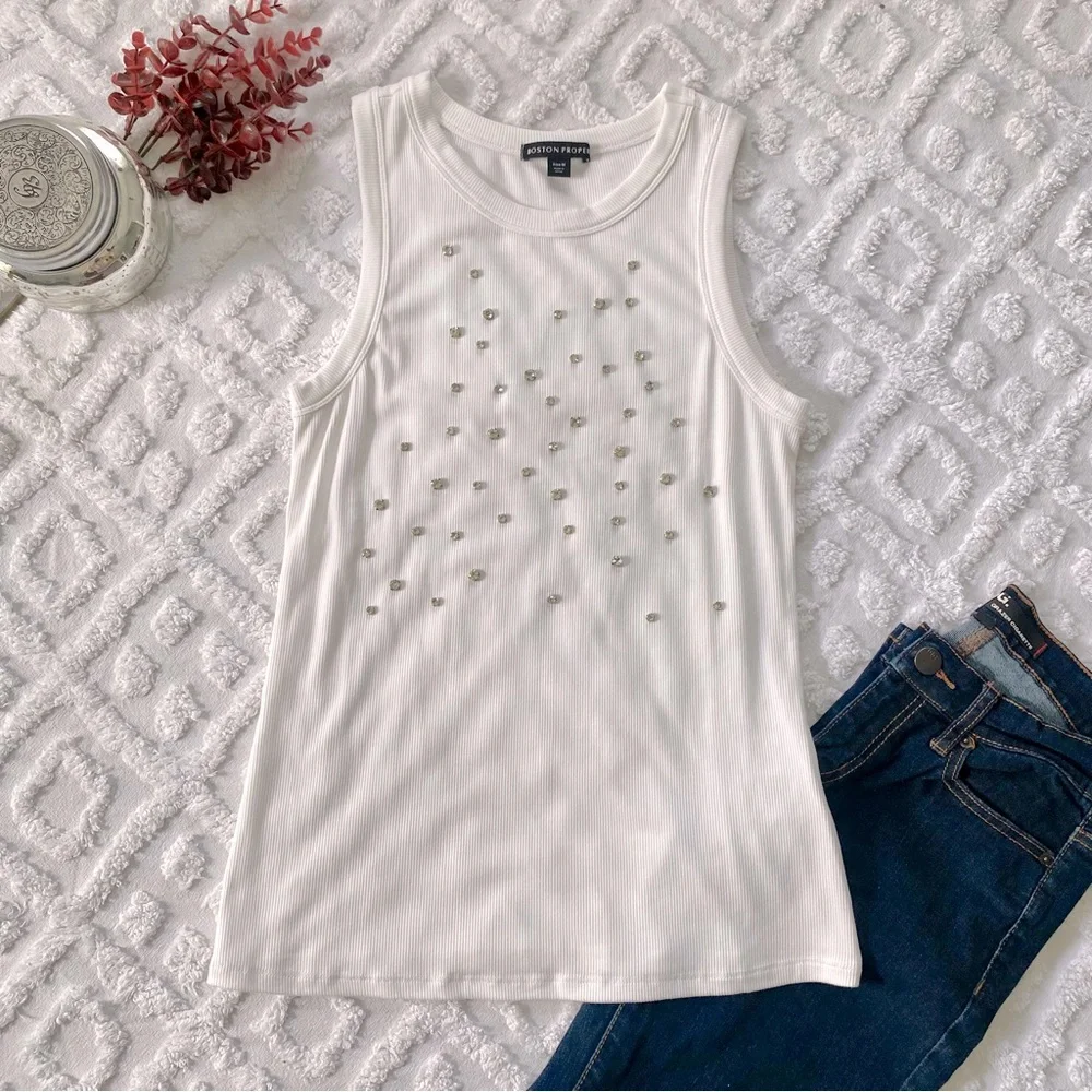 Boston Proper Rhinestone Embellished Rib Tank - Picture 4 of 10